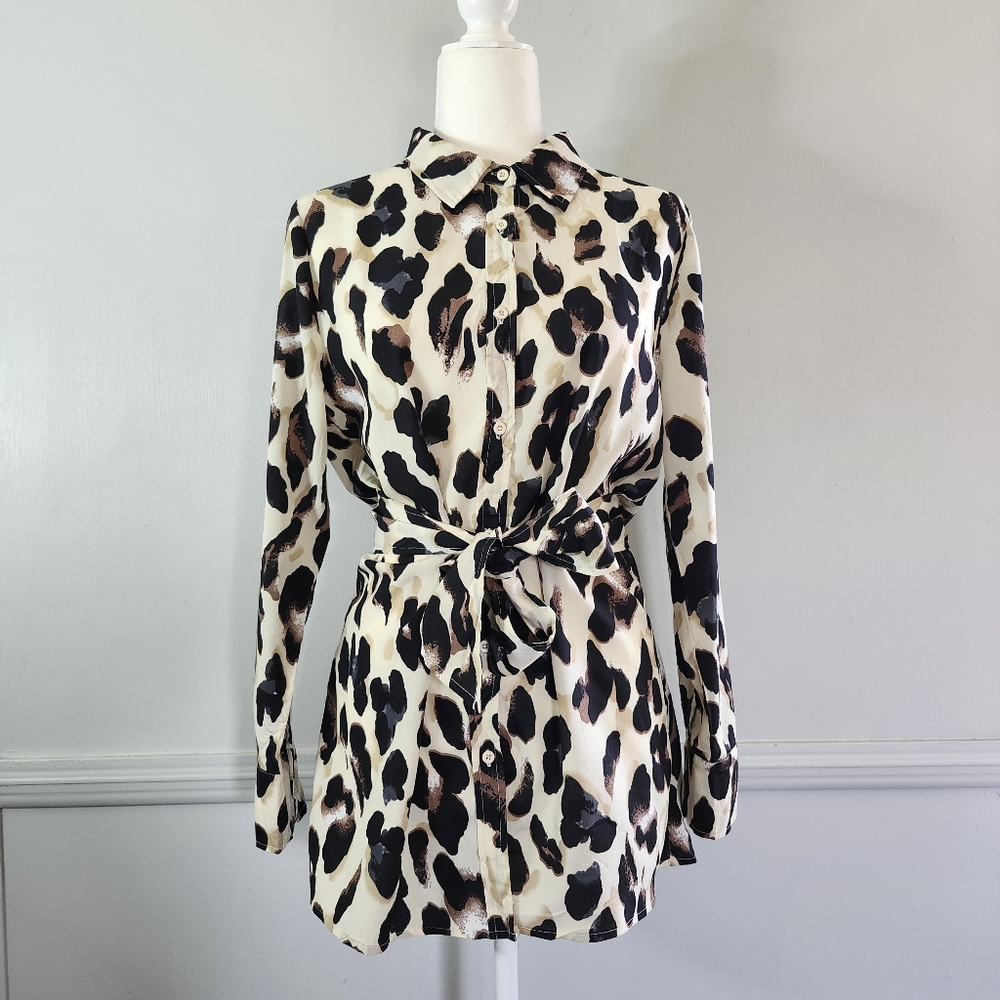 Elegant Animal Print Leopard Wrap Button Down Shirt